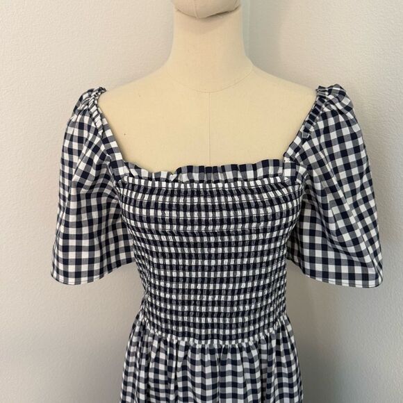 [Draper James] Navy Blue and White Ruffled Gingham Midi Sundress - Size Small - Picture 2 of 4